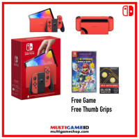 Nintendo Switch OLED Mario Red Edition +Game Mario Rabbids +Grips
